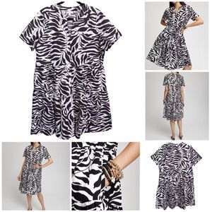 Chico's Poplin Palm Print Dress in Black Size 12 100% Cotton